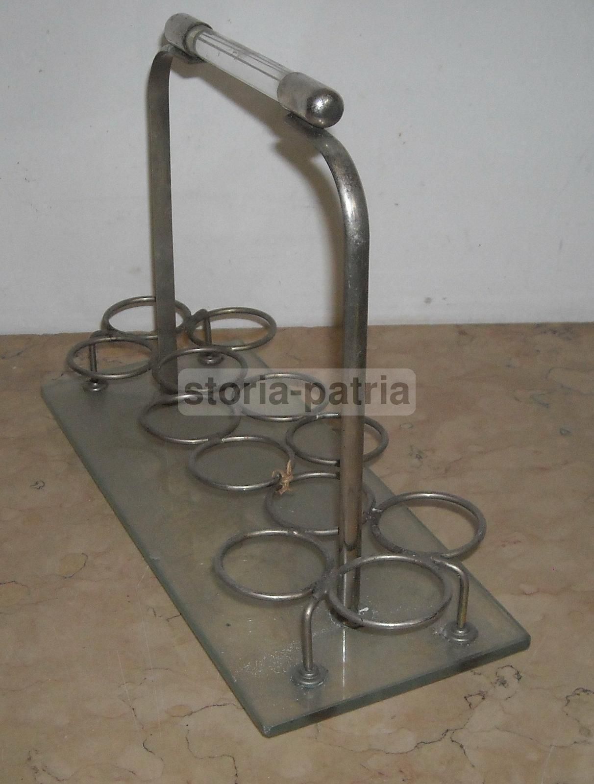 Vassoio Portabicchieri Da Rosolio Vintage Anni '30 '40 Metallo Vetro