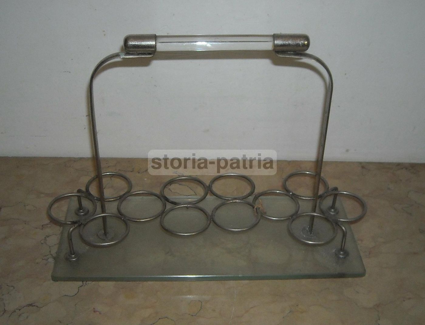 Vassoio Portabicchieri Da Rosolio Vintage Anni '30 '40 Metallo Vetro