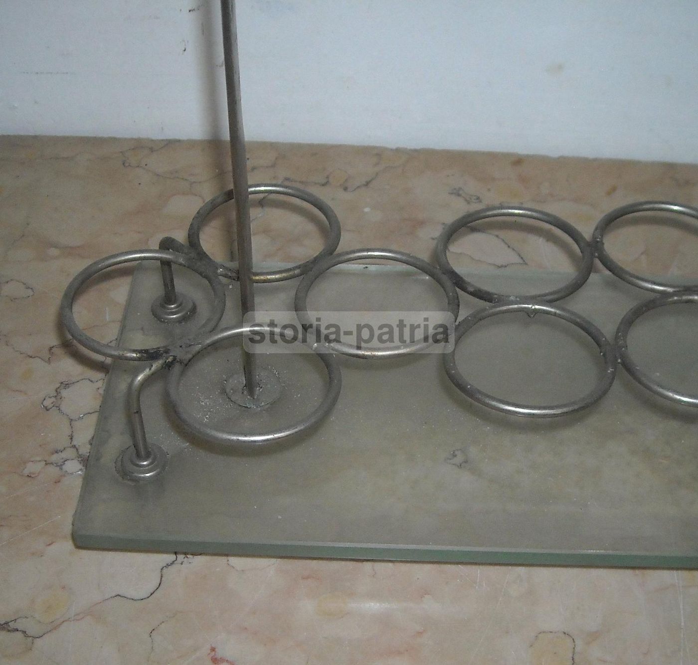 Vassoio Portabicchieri Da Rosolio Vintage Anni '30 '40 Metallo Vetro