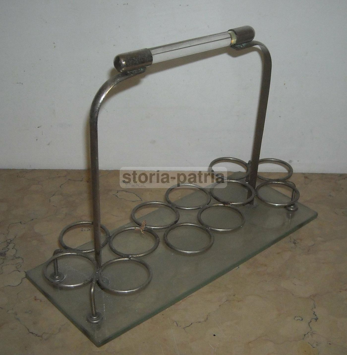 Vassoio Portabicchieri Da Rosolio Vintage Anni '30 '40 Metallo Vetro