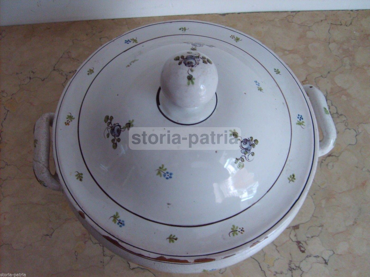 Antica Zuppiera In Ceramica, Metà XIX Secolo, Decoro Floreale
