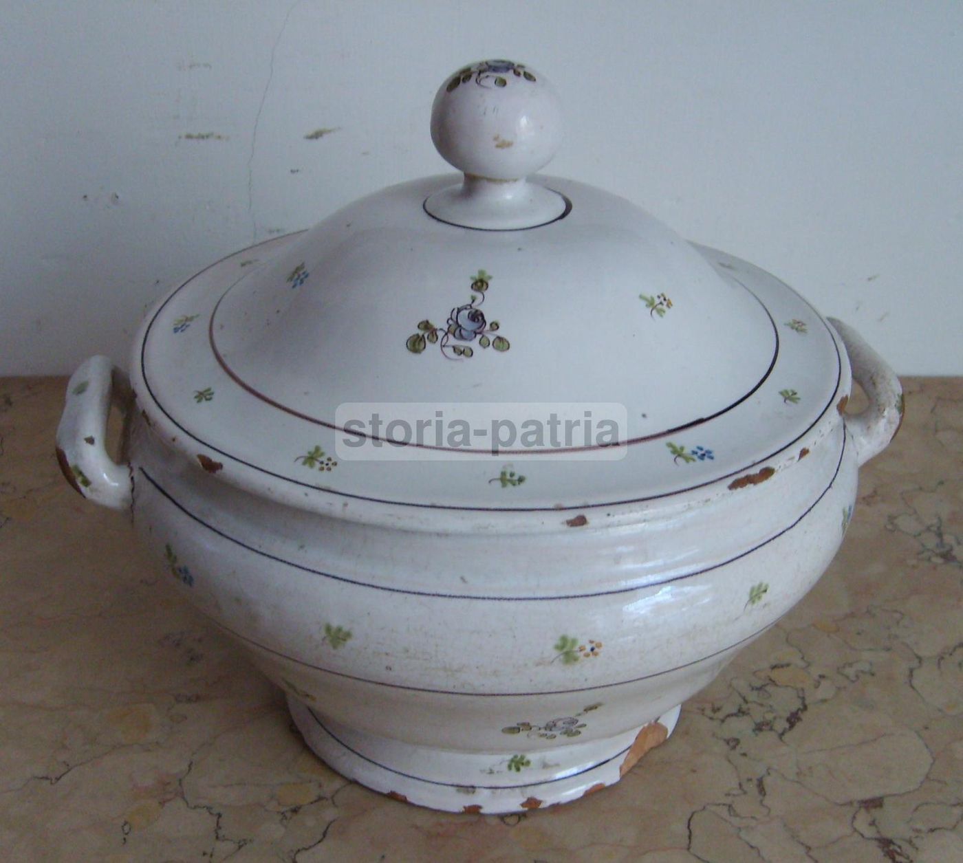 Antica Zuppiera In Ceramica, Metà XIX Secolo, Decoro Floreale