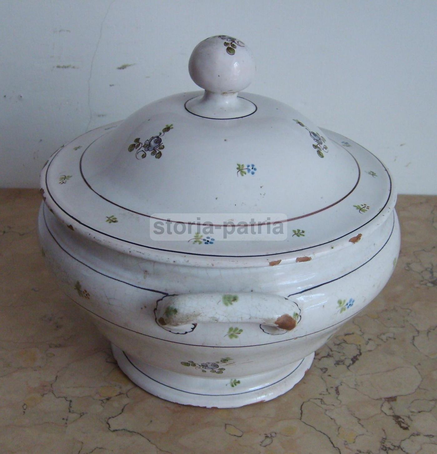 Antica Zuppiera In Ceramica, Metà XIX Secolo, Decoro Floreale