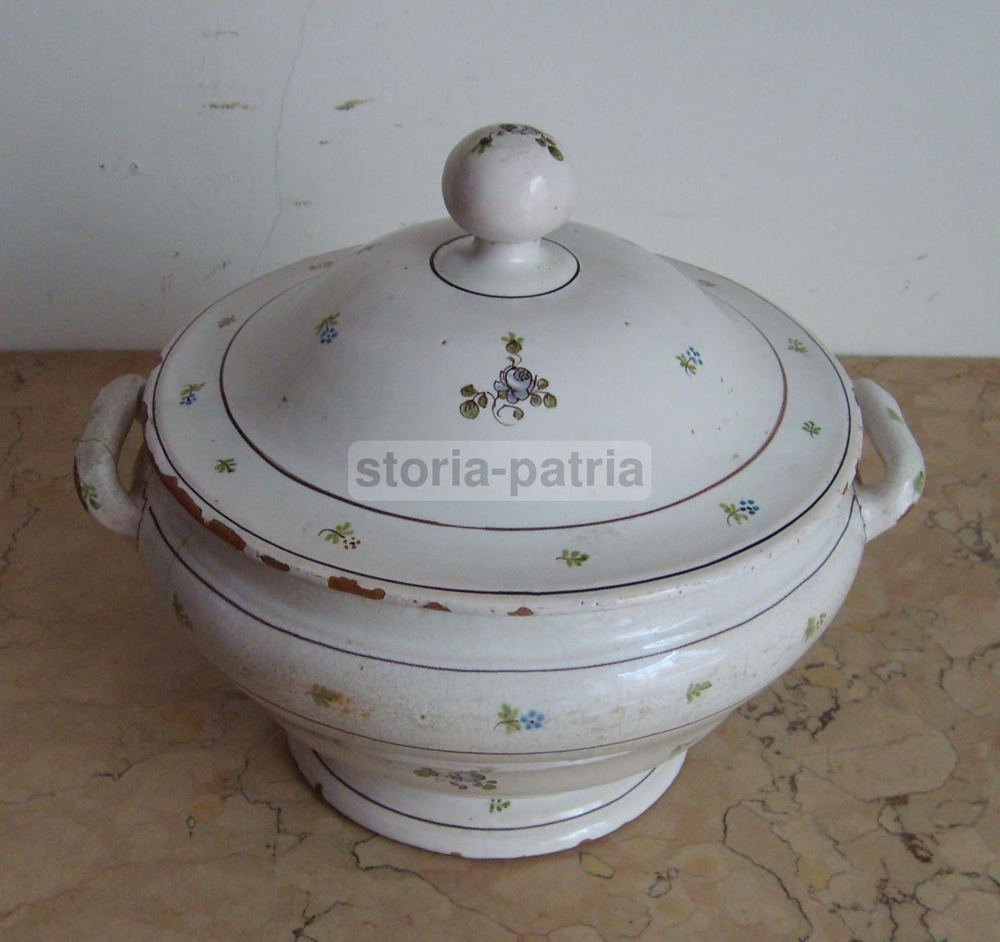 Antica Zuppiera In Ceramica, Metà XIX Secolo, Decoro Floreale