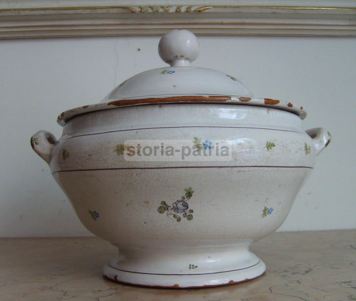 Antica Zuppiera In Ceramica, Metà XIX Secolo, Decoro Floreale