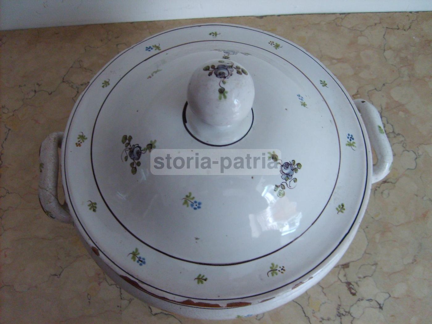 Antica Zuppiera In Ceramica, Metà XIX Secolo, Decoro Floreale