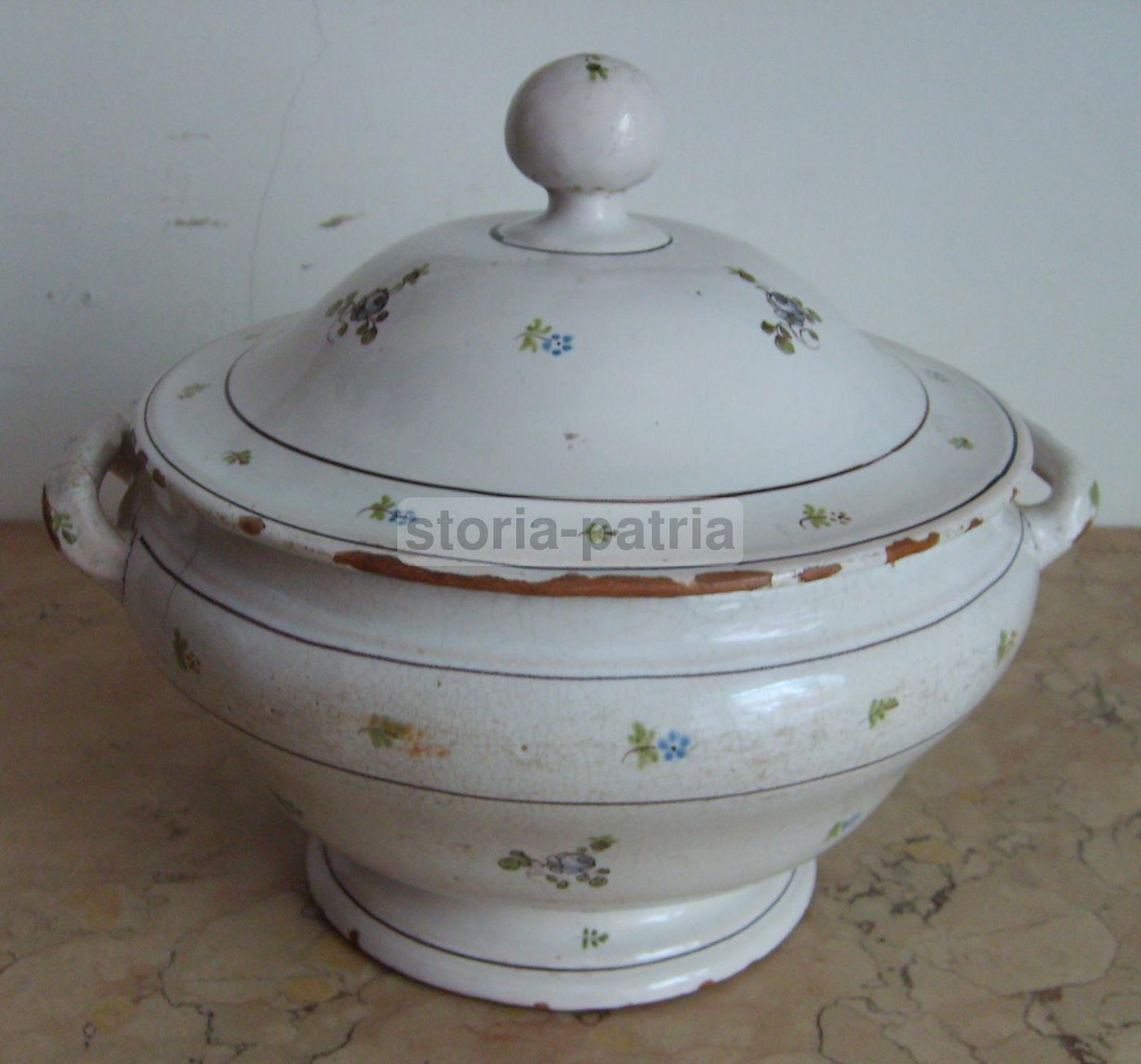 Antica Zuppiera In Ceramica, Metà XIX Secolo, Decoro Floreale