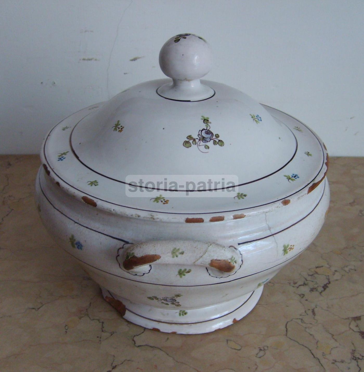 Antica Zuppiera In Ceramica, Metà XIX Secolo, Decoro Floreale