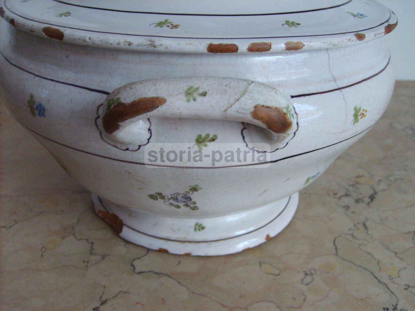 Antica Zuppiera In Ceramica, Metà XIX Secolo, Decoro Floreale