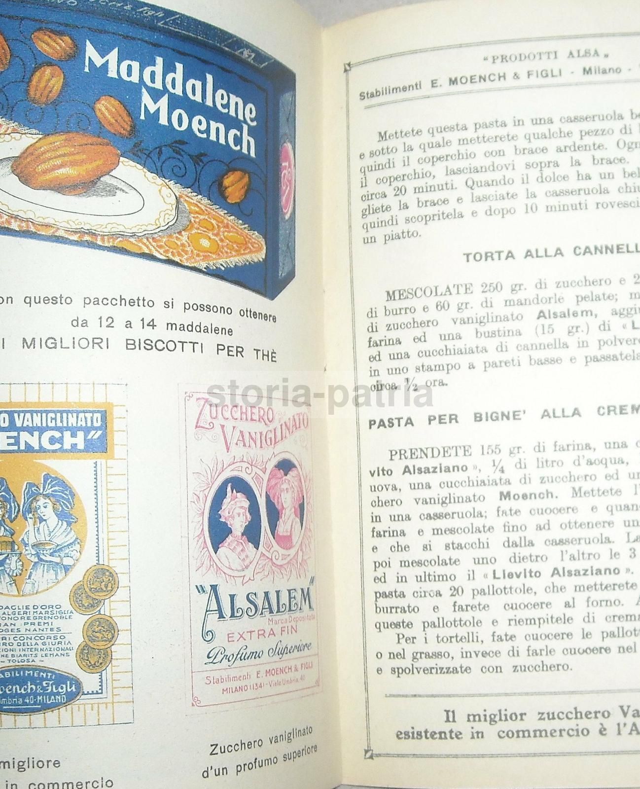Ricettario Pasticceria Moench, Milano, Anni '20 '30