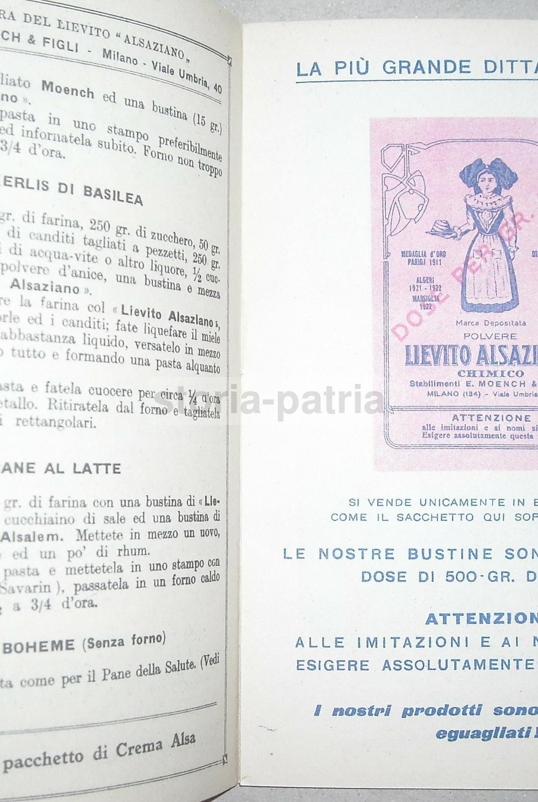 Ricettario Pasticceria Moench, Milano, Anni '20 '30