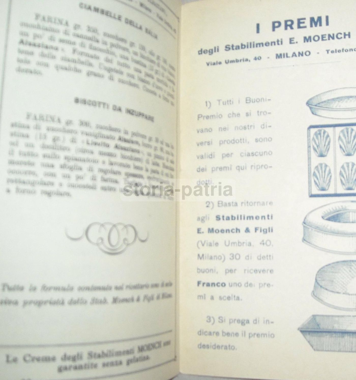 Ricettario Pasticceria Moench, Milano, Anni '20 '30