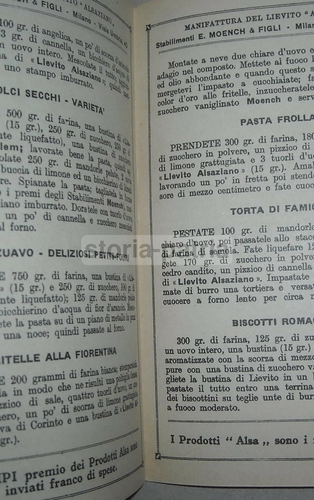 Ricettario Pasticceria Moench, Milano, Anni '20 '30