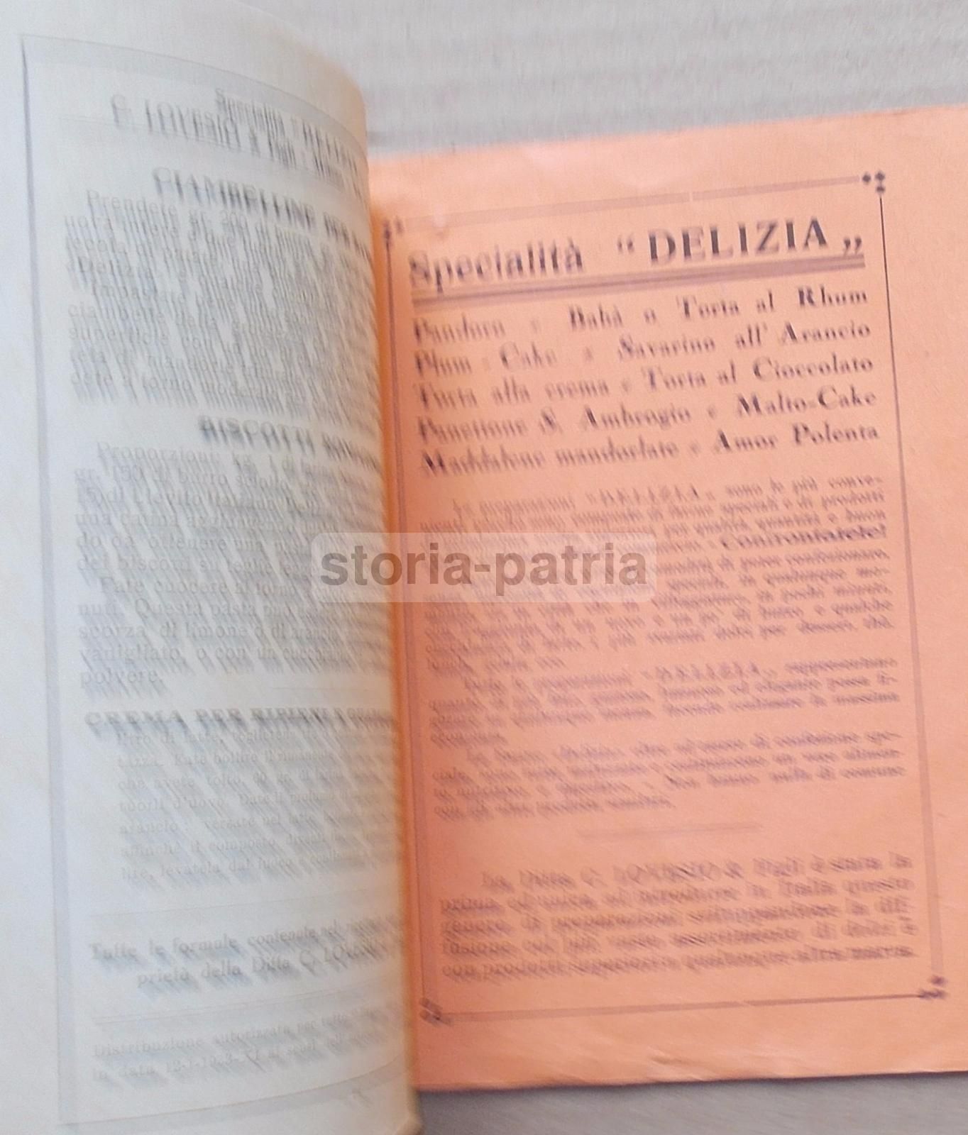 Ricettario Lievito Delizia Anni '20 Pasticceria Dolci Antichi