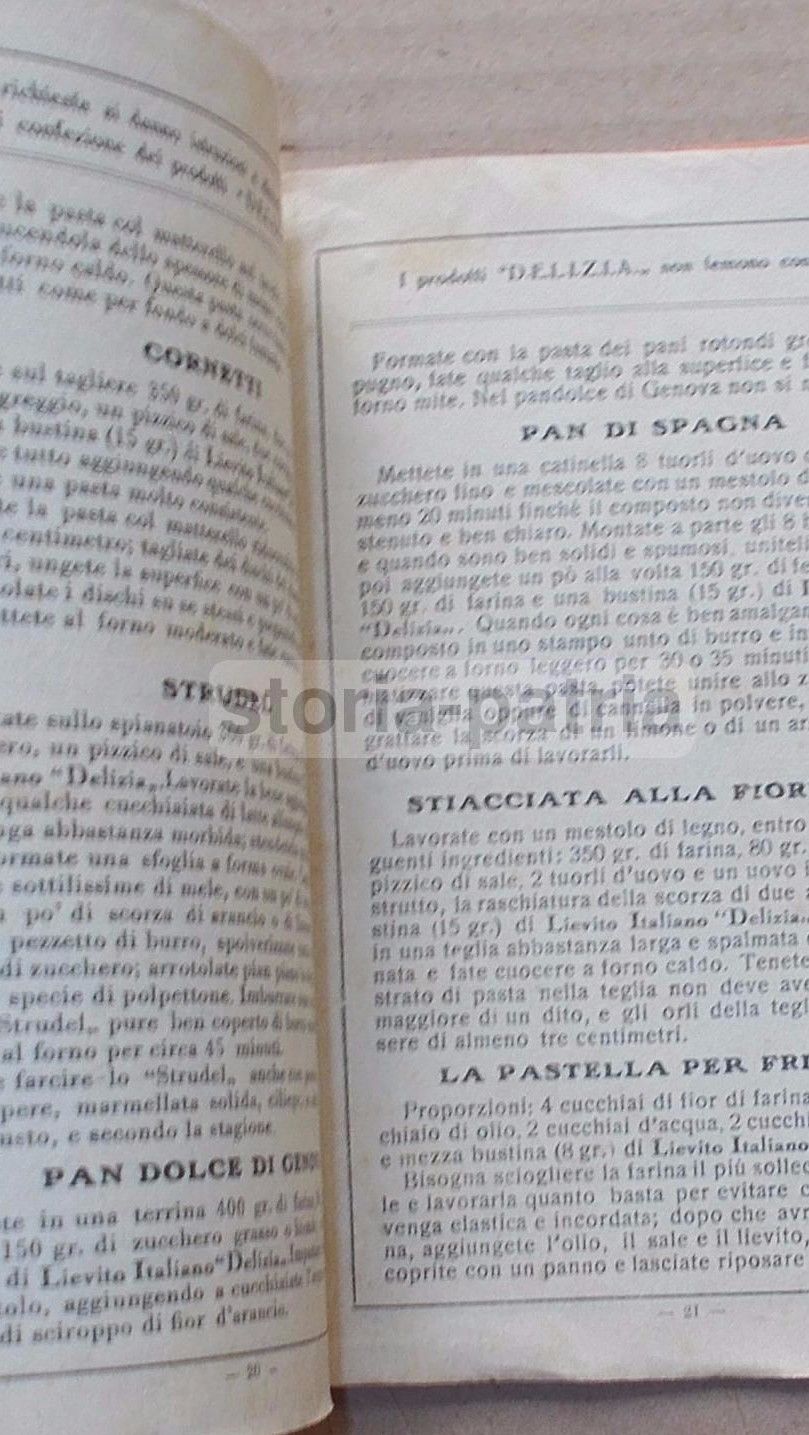 Ricettario Lievito Delizia Anni '20 Pasticceria Dolci Antichi