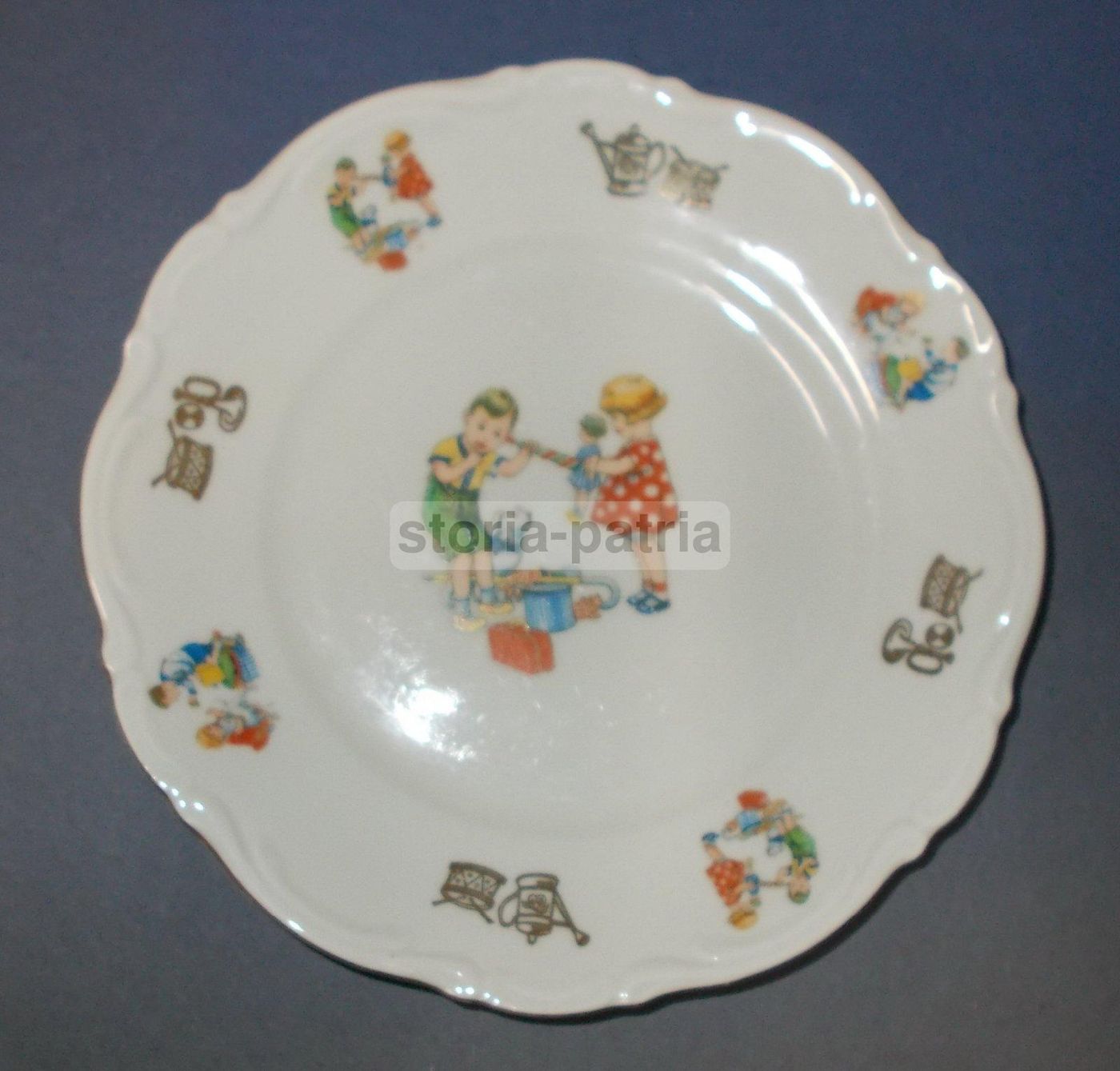 Piatto In Porcellana Bavaria Con Illustrazioni Per Bambini, Serie Rosella Mitterteich, Anni '50