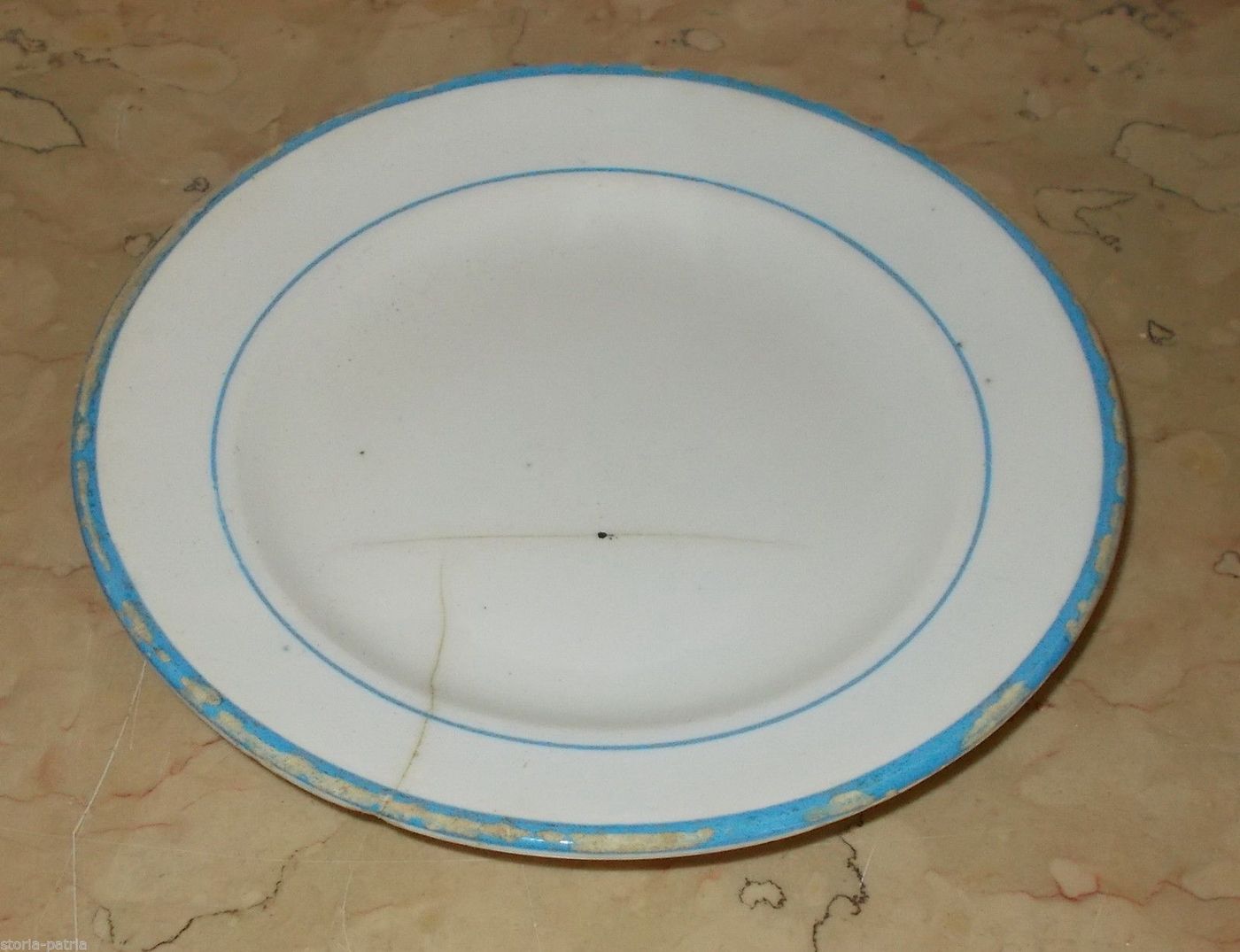 Piatto In Ceramica Vedova Besio E Figli Con Filettatura Blu, Fine '800