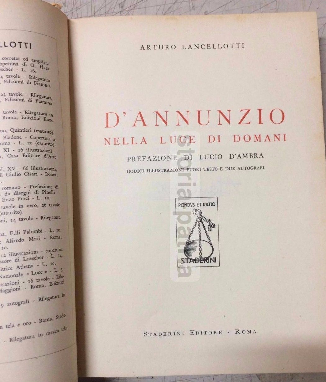 d'Annunzio: Nella Luce Di Domani Di Arturo Lancellotti, 1938