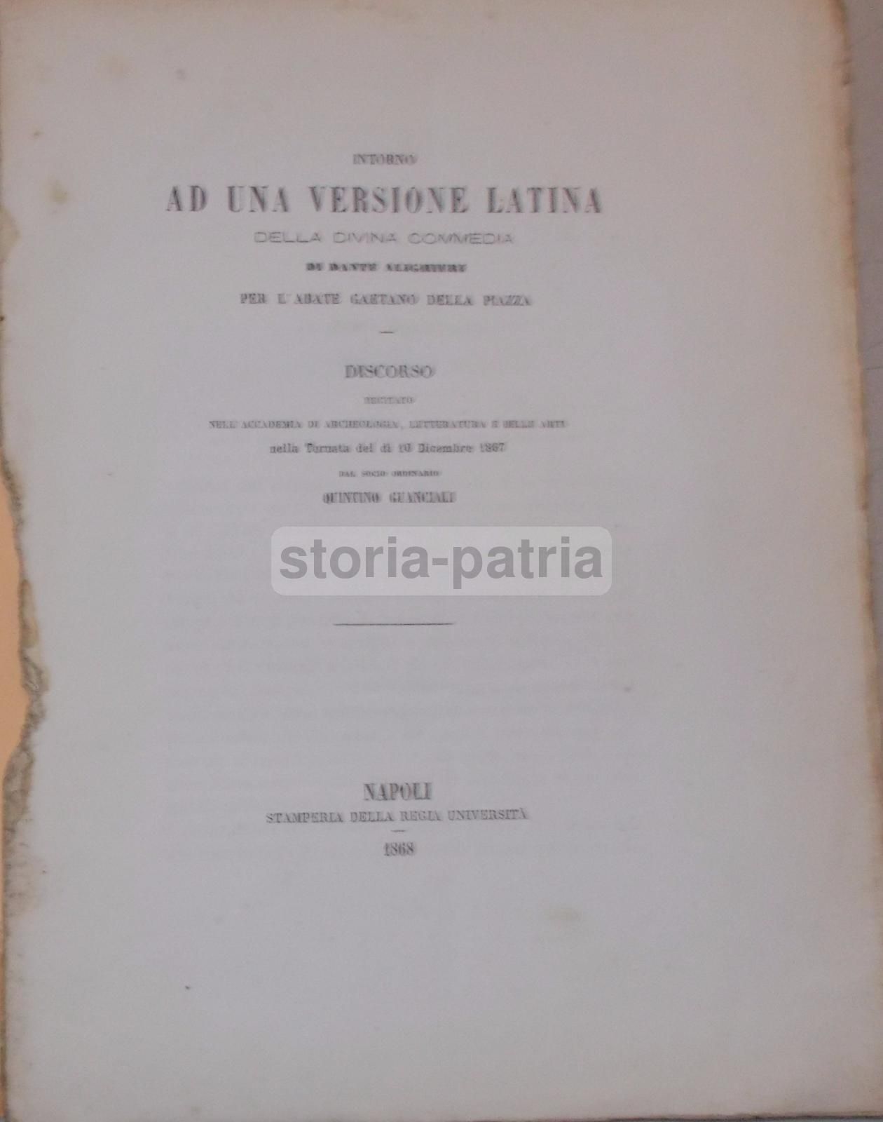 Quintino Guanciali, Intorno Ad Una Versione Latina Della Divina Commedia, 1868