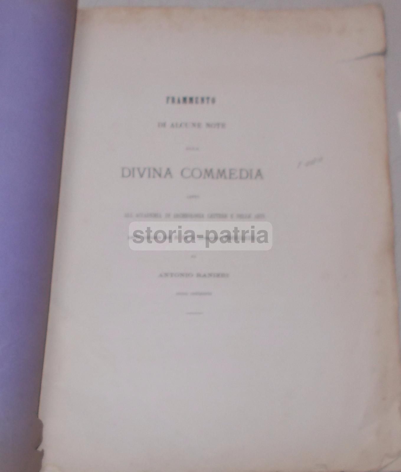 Note Alla Divina Commedia Di Antonio Ranieri, 1881 Napoli