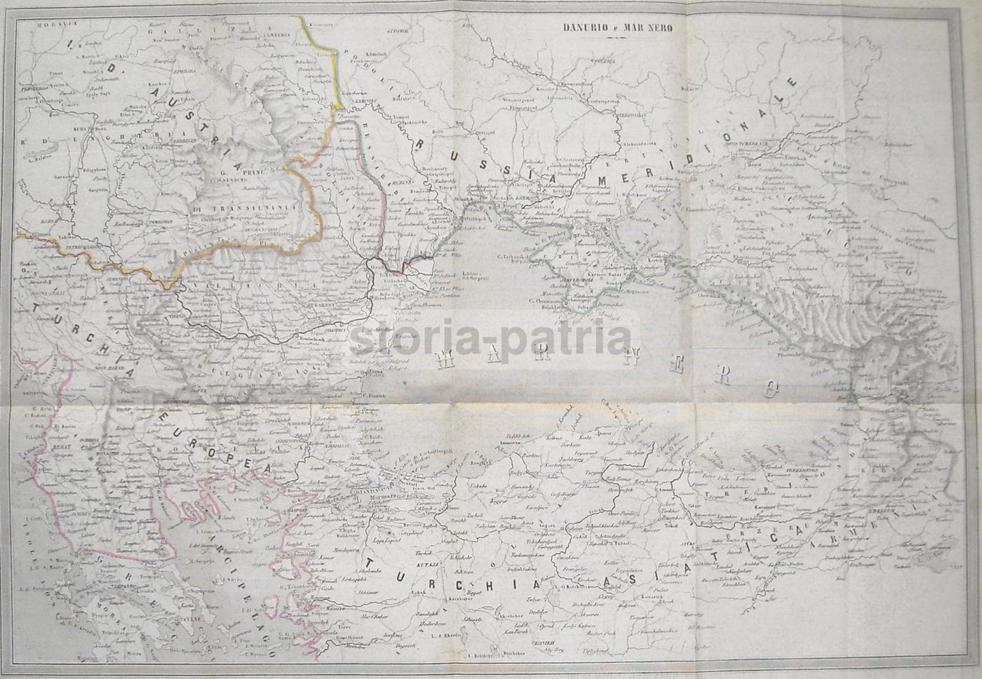 Mappa Antica Danubio E Mar Nero 1854 Turchia Russia Grecia
