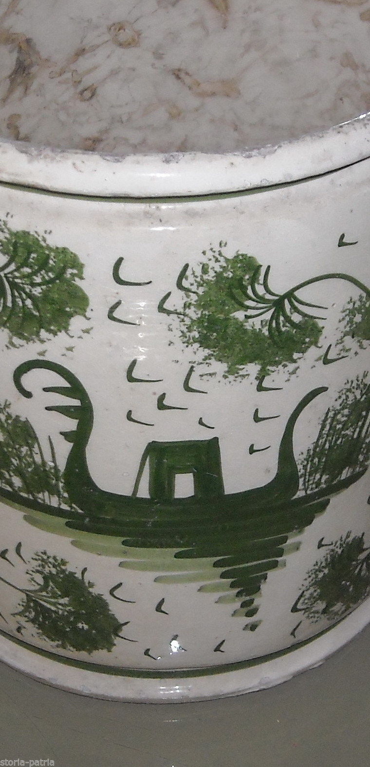 Vaso Cachepot Ceramica Antica Liberty Decorazione Gondole E Fiori