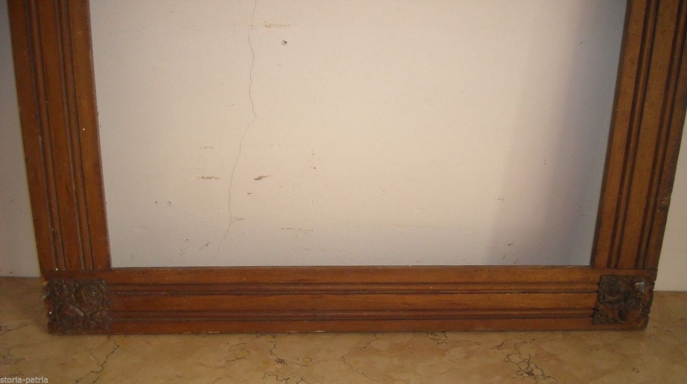 Cornice Antica Liberty In Legno Con Angoli Floreali Decorati, Anni '20