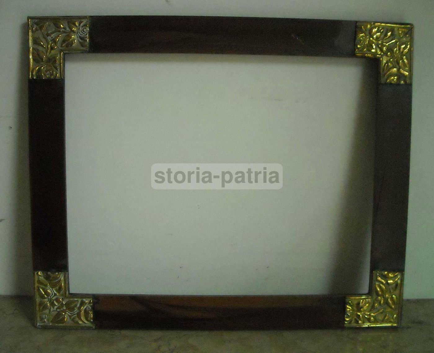 Cornice Antica In Legno Con Decorazioni Floreali In Ottone Liberty