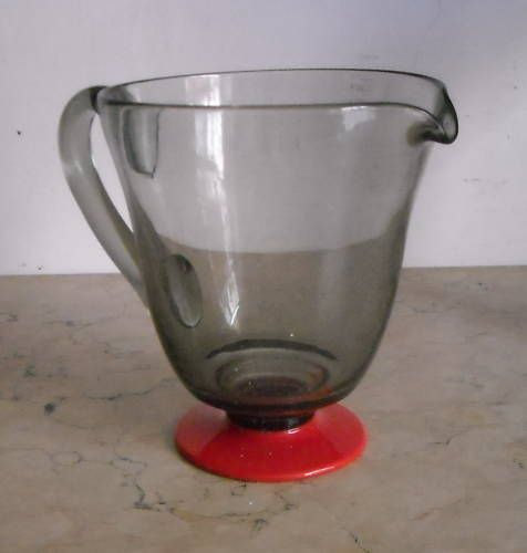 Caraffa In Vetro Di Murano, Anni '20 '30, Base Rossa E Design Futurista