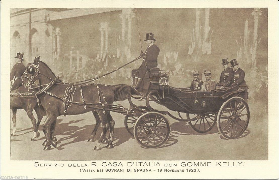 Cartolina Pubblicitaria Gomme Kelly: Visita Reali Spagna 1923