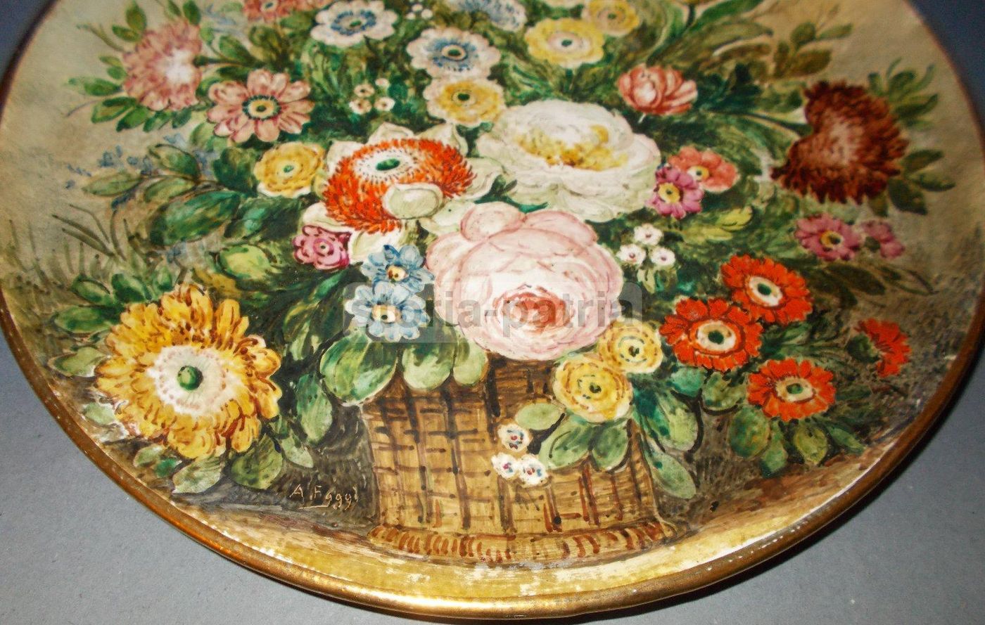 Piatto In Ceramica Decorativa Con Motivi Floreali, A. Faggi, Carbet Italy, Metà '900