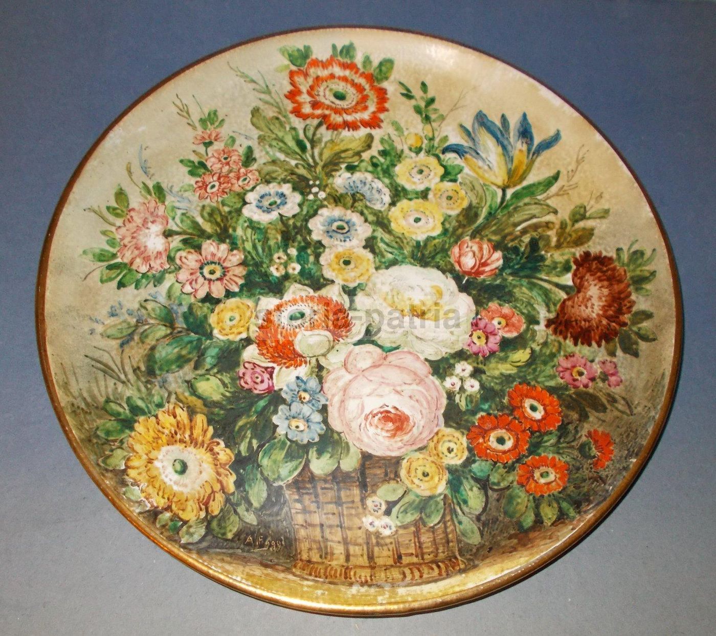 Piatto In Ceramica Decorativa Con Motivi Floreali, A. Faggi, Carbet Italy, Metà '900