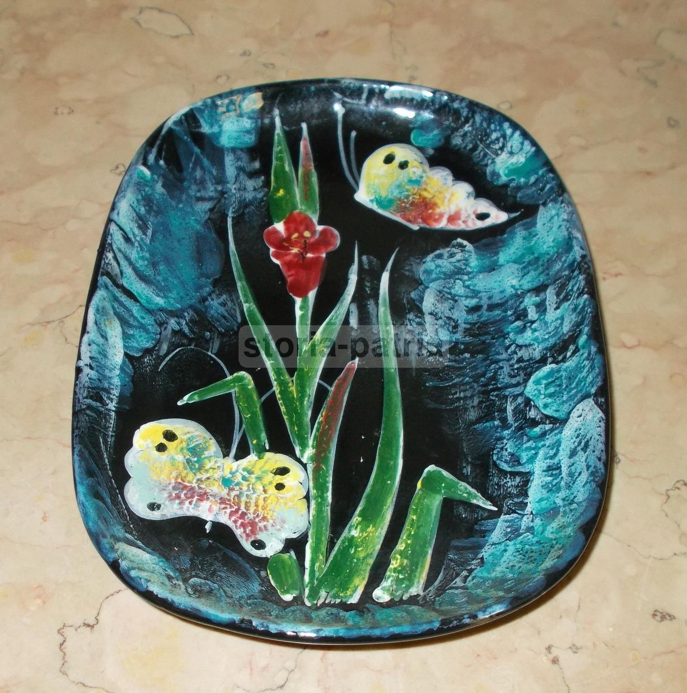 Vassoio In Ceramica Pubblicitaria Thé Lipton Con Fiori E Farfalle