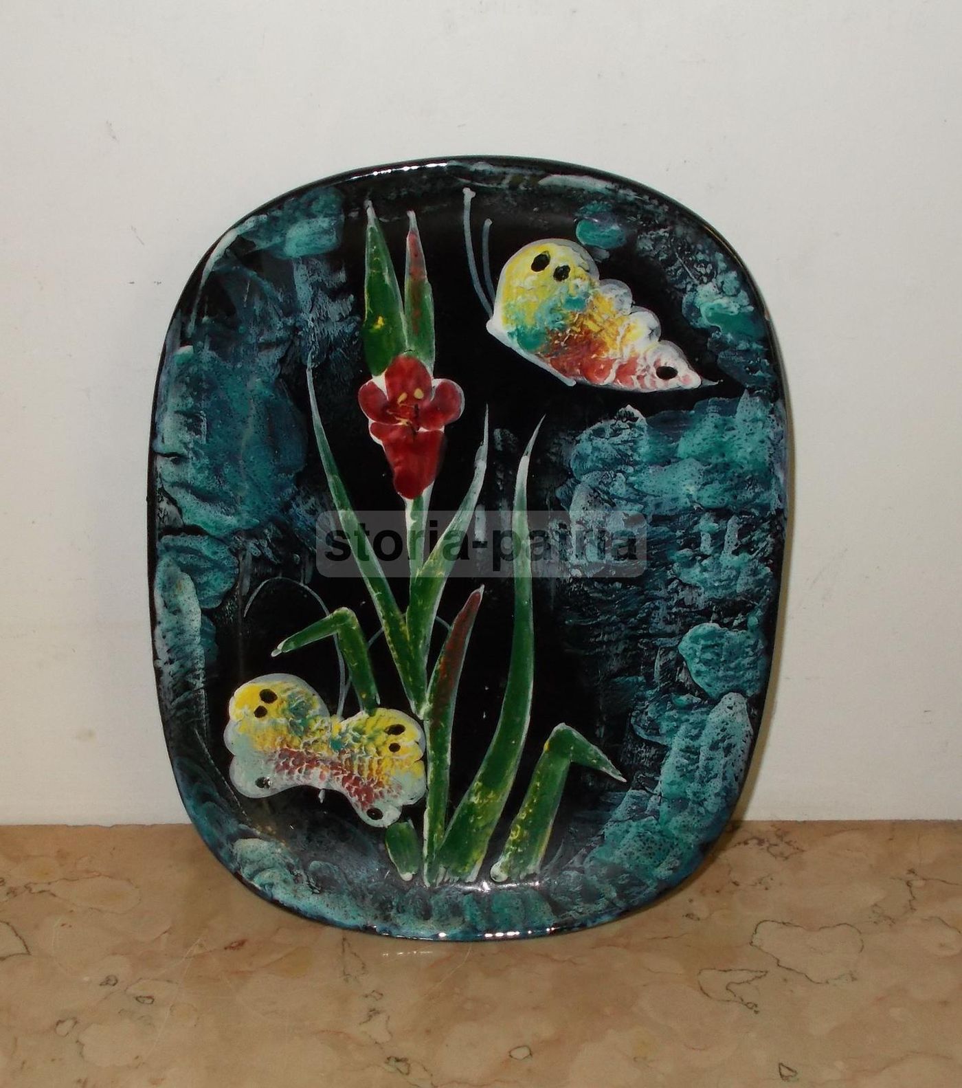 Vassoio In Ceramica Pubblicitaria Thé Lipton Con Fiori E Farfalle