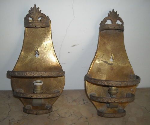 Coppia Appliques In Ottone Dorato Epoca Liberty, Primi '900