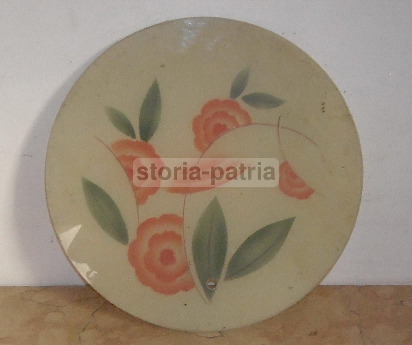 Coppia Di Vetri Decorativi Per Lampada Con Motivi Floreali, Anni 1930 1960