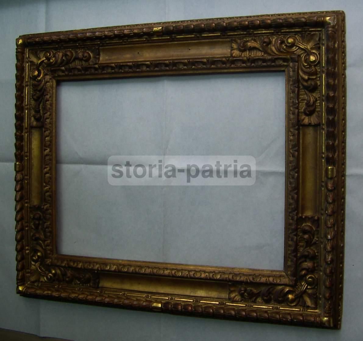 Cornice Antica Dorata Intagliata In Legno, 90x76 Cm, Metà '800