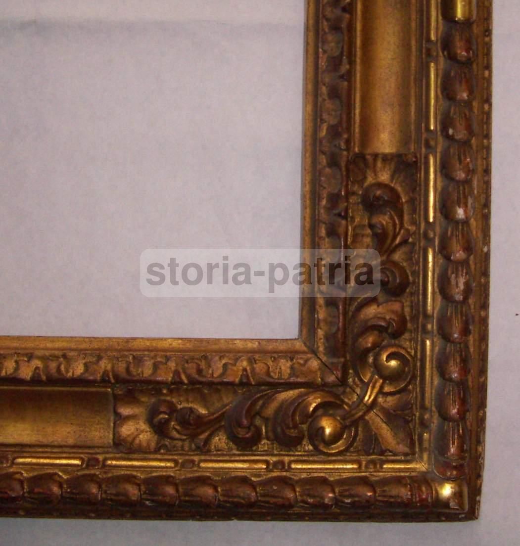 Cornice Antica Dorata Intagliata In Legno, 90x76 Cm, Metà '800