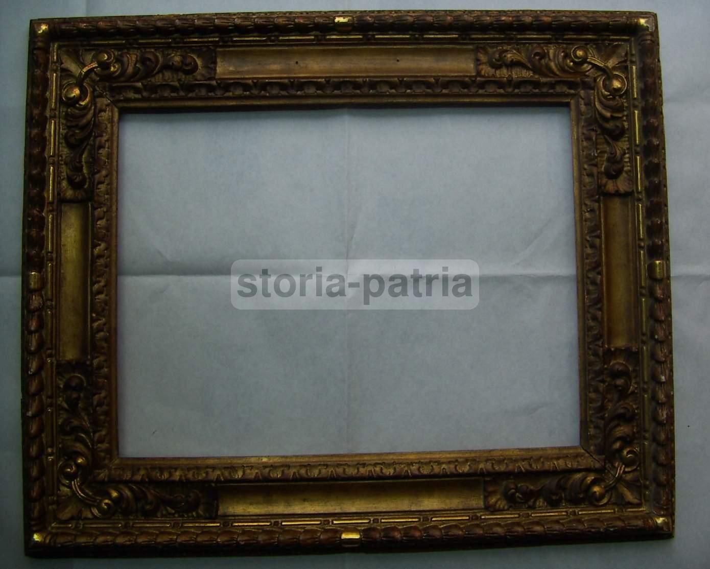 Cornice Antica Dorata Intagliata In Legno, 90x76 Cm, Metà '800