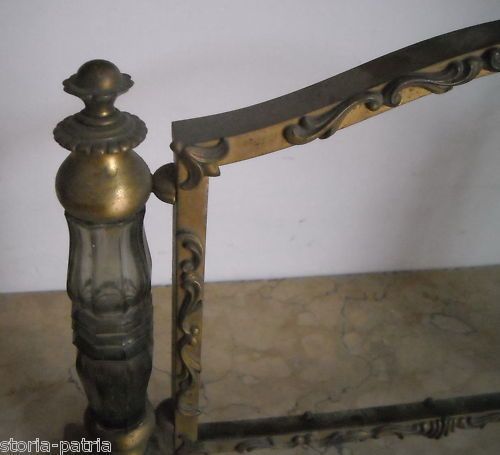 Cornice In Ottone Dorato Con Inserti In Vetro E Basi In Marmo, Anni '30
