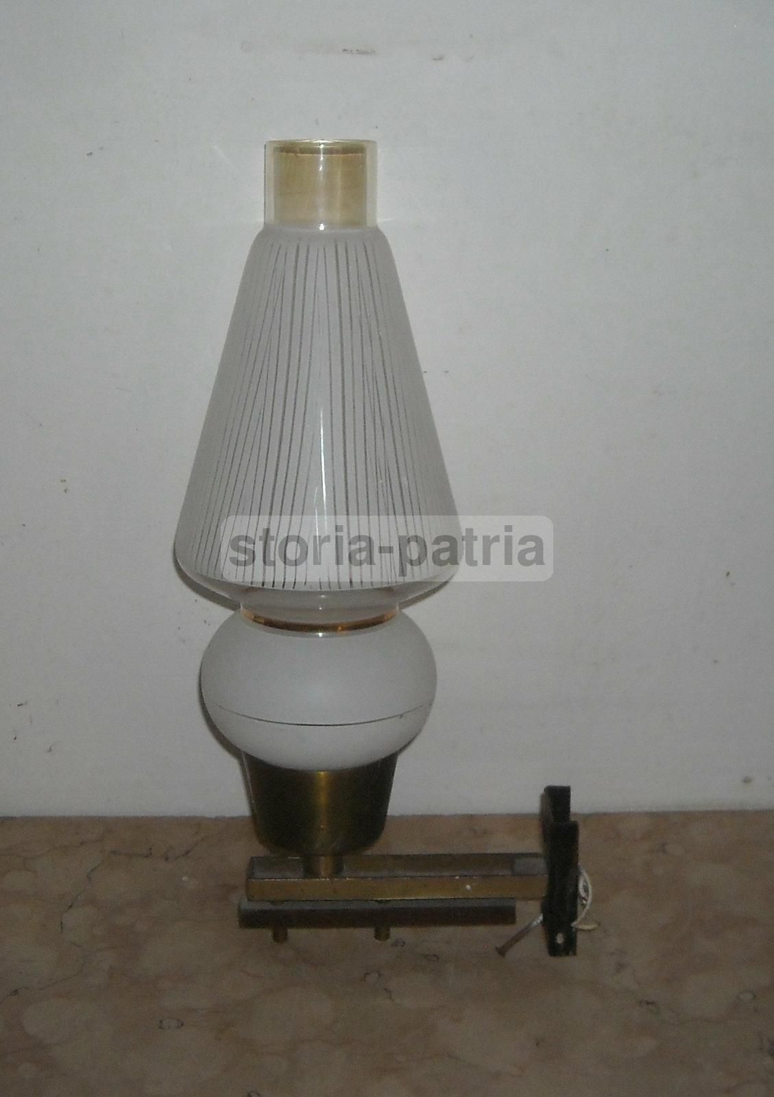 Applique Vintage Anni '50 '70 In Metallo, Legno E Vetro Decorato