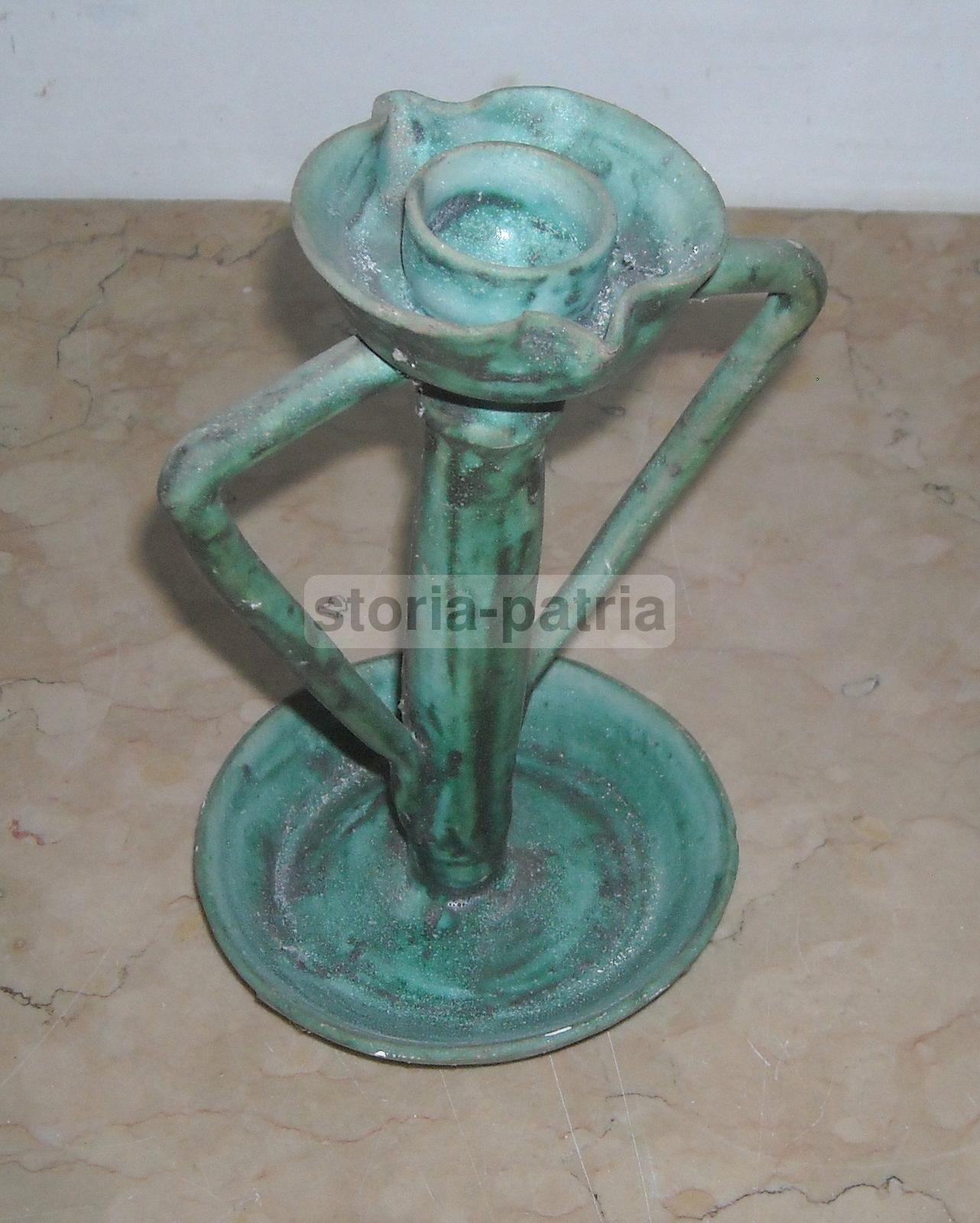 Lampada Portacandela In Ceramica Vietrese Avallone, Anni '30 '50, Verde