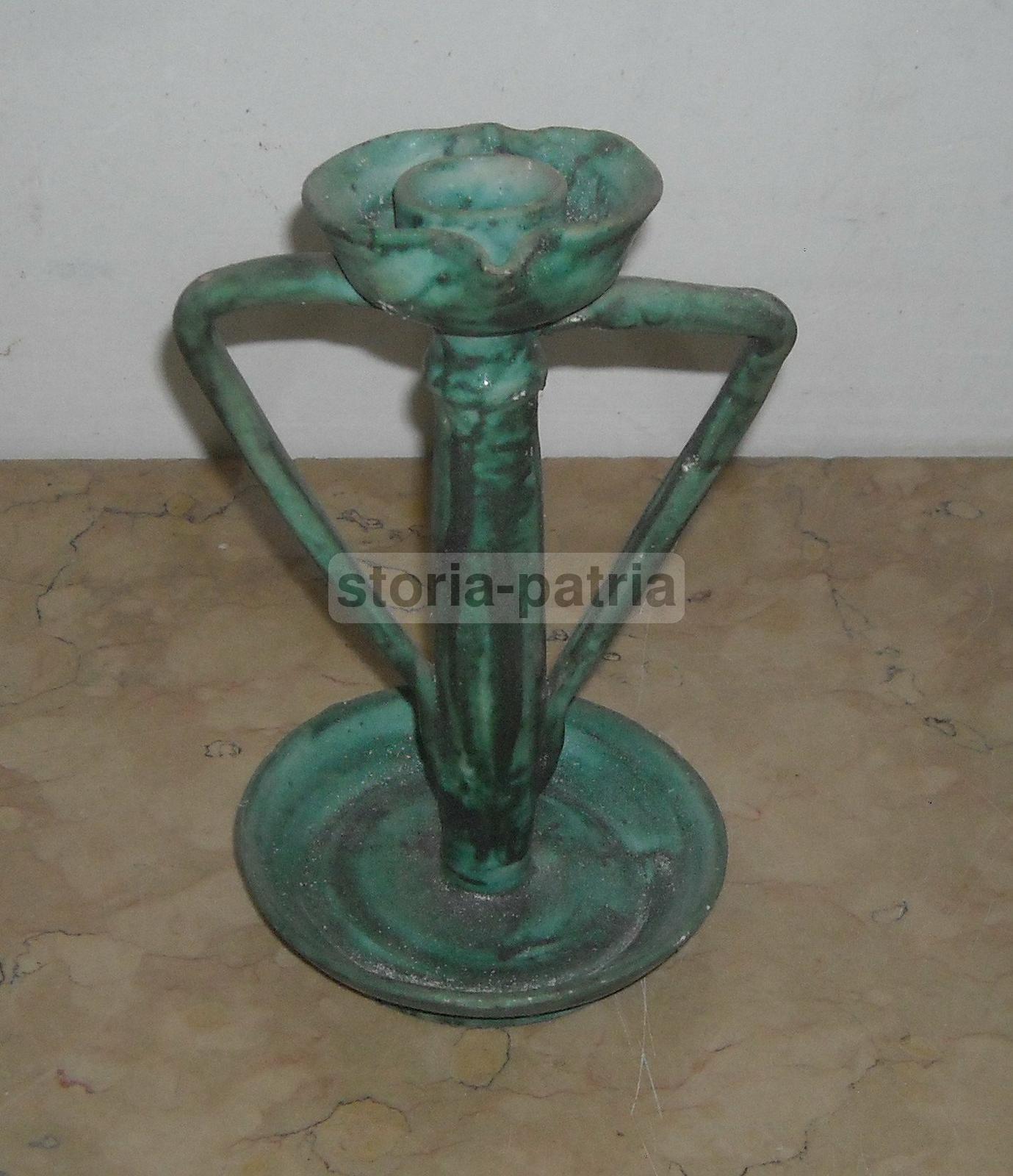 Lampada Portacandela In Ceramica Vietrese Avallone, Anni '30 '50, Verde