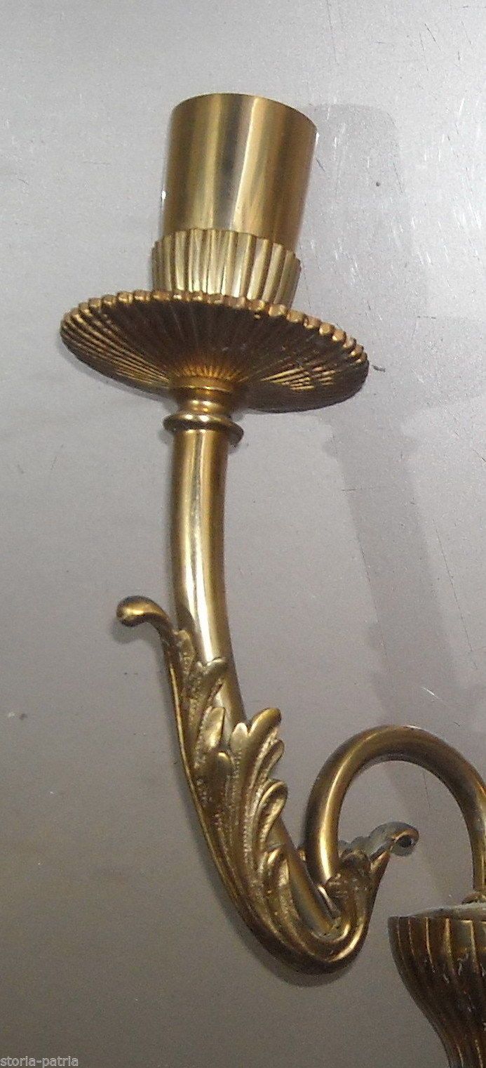 Applique Lampada Da Parete Epoca Metallo Dorato Due Luci Anni '50