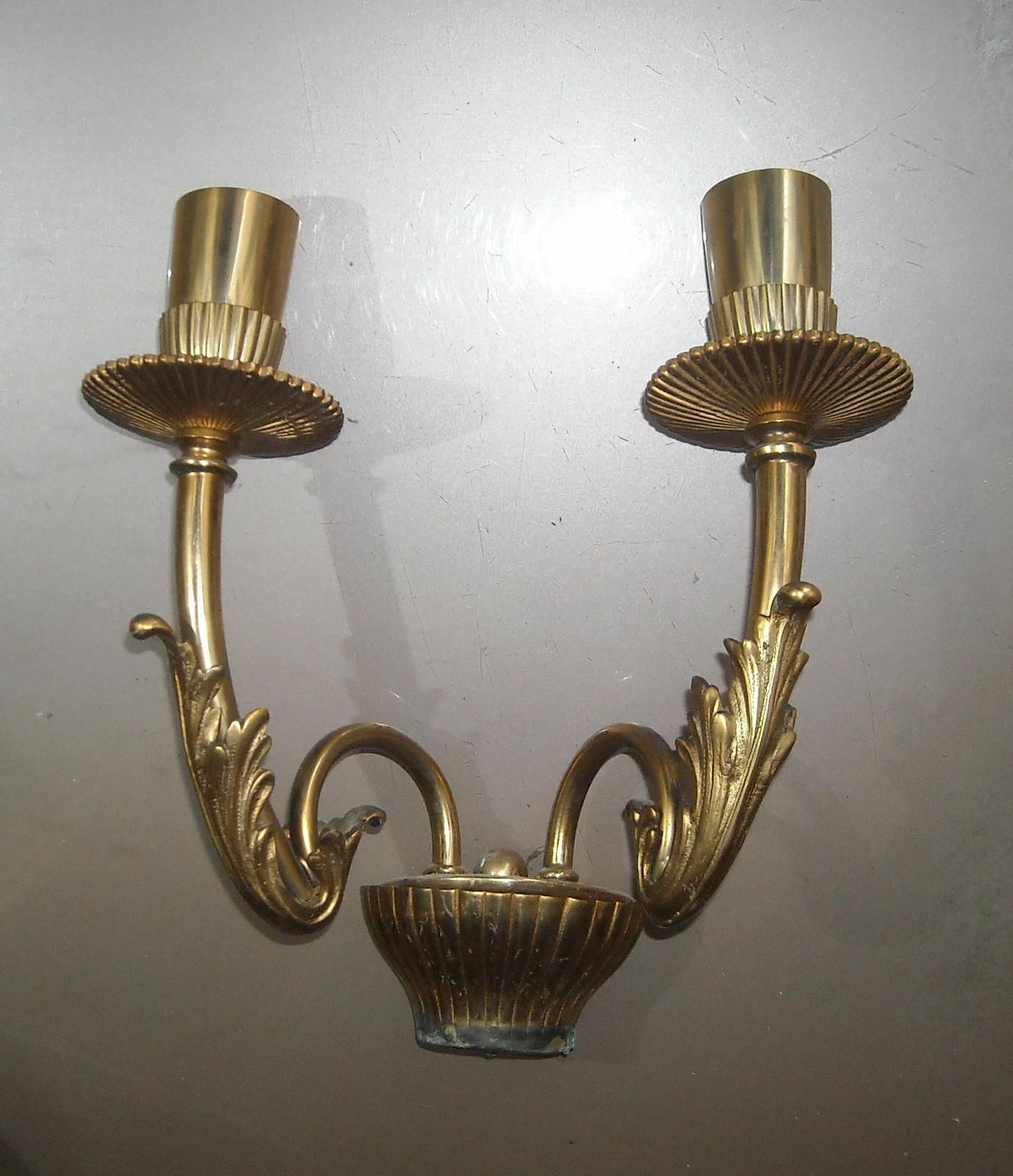 Applique Lampada Da Parete Epoca Metallo Dorato Due Luci Anni '50