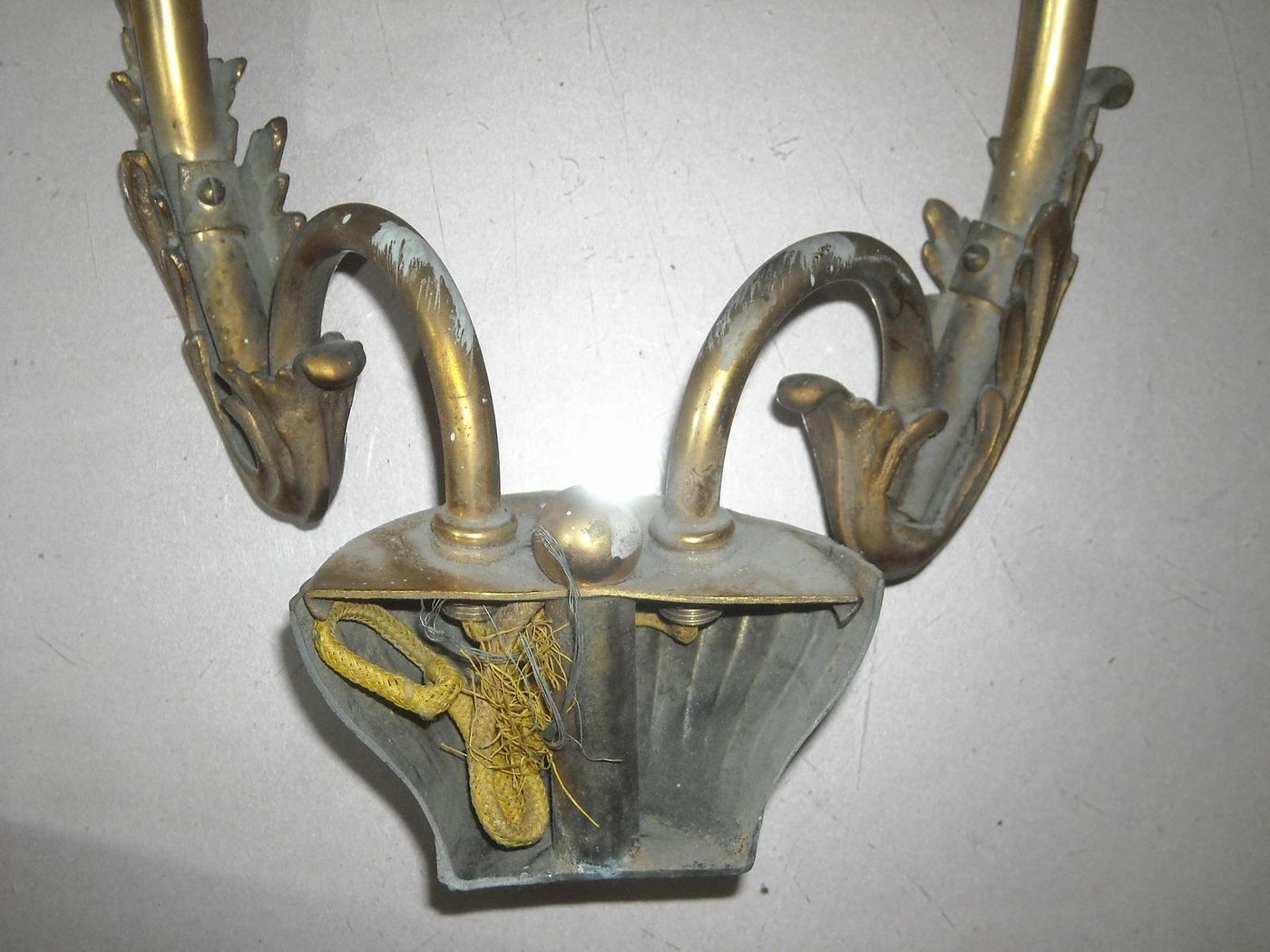 Applique Lampada Da Parete Epoca Metallo Dorato Due Luci Anni '50