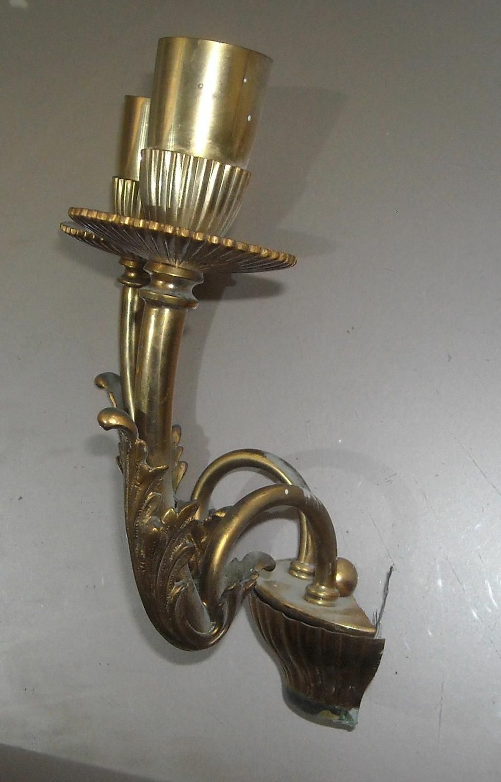 Applique Lampada Da Parete Epoca Metallo Dorato Due Luci Anni '50