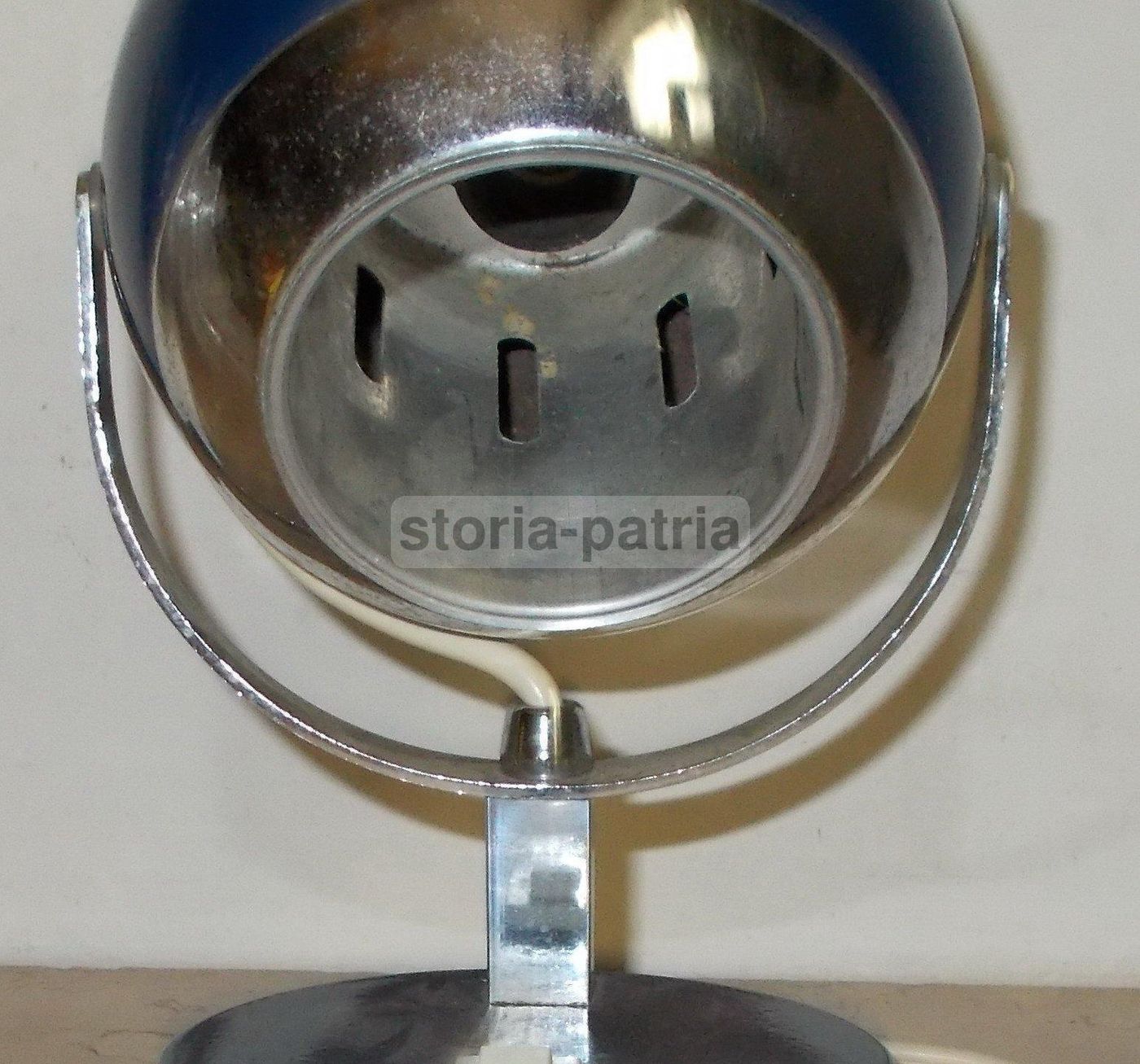 Lampada Da Tavolo Vintage Anni 60 70, Blu E Cromata, Design Italiano