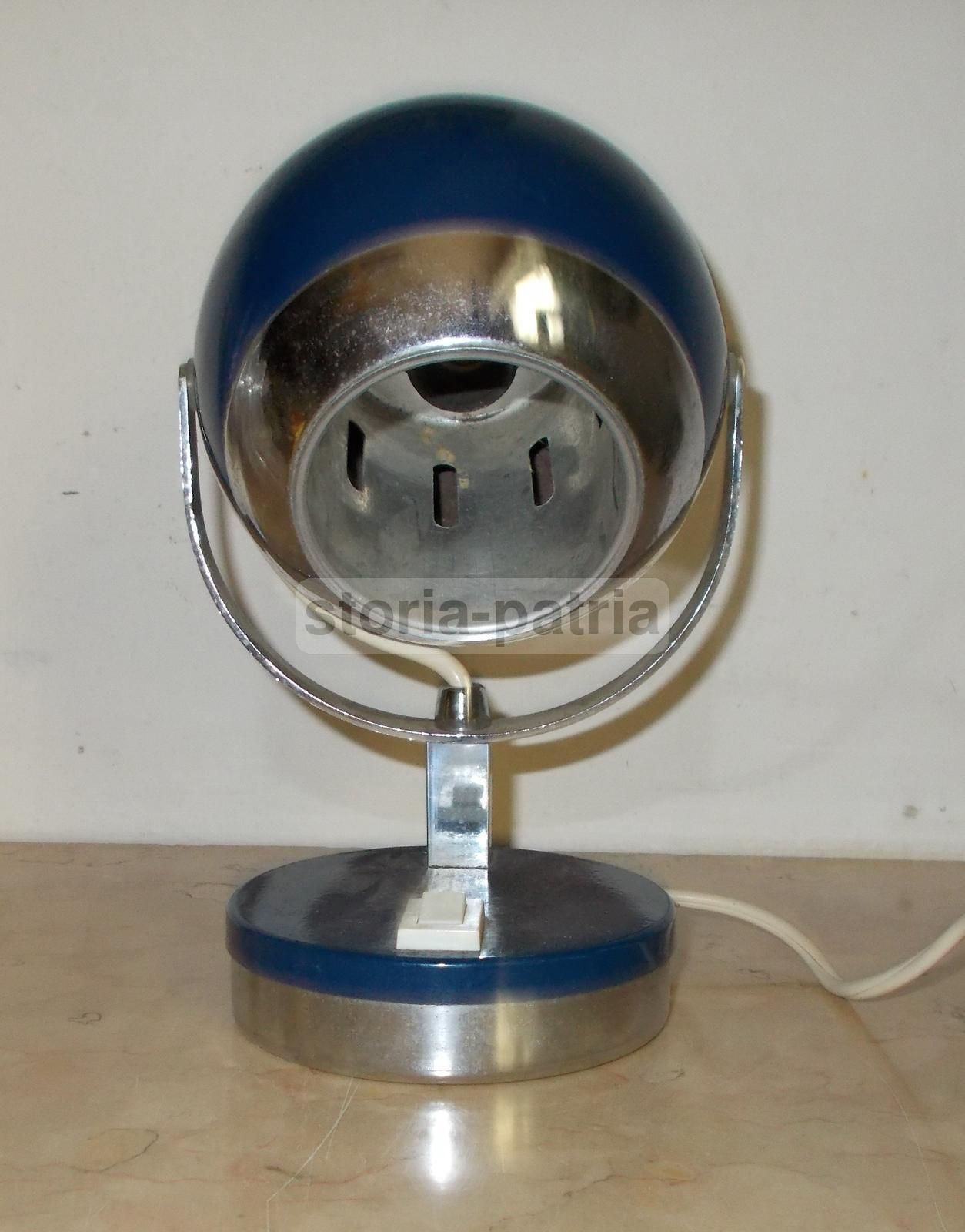 Lampada Da Tavolo Vintage Anni 60 70, Blu E Cromata, Design Italiano