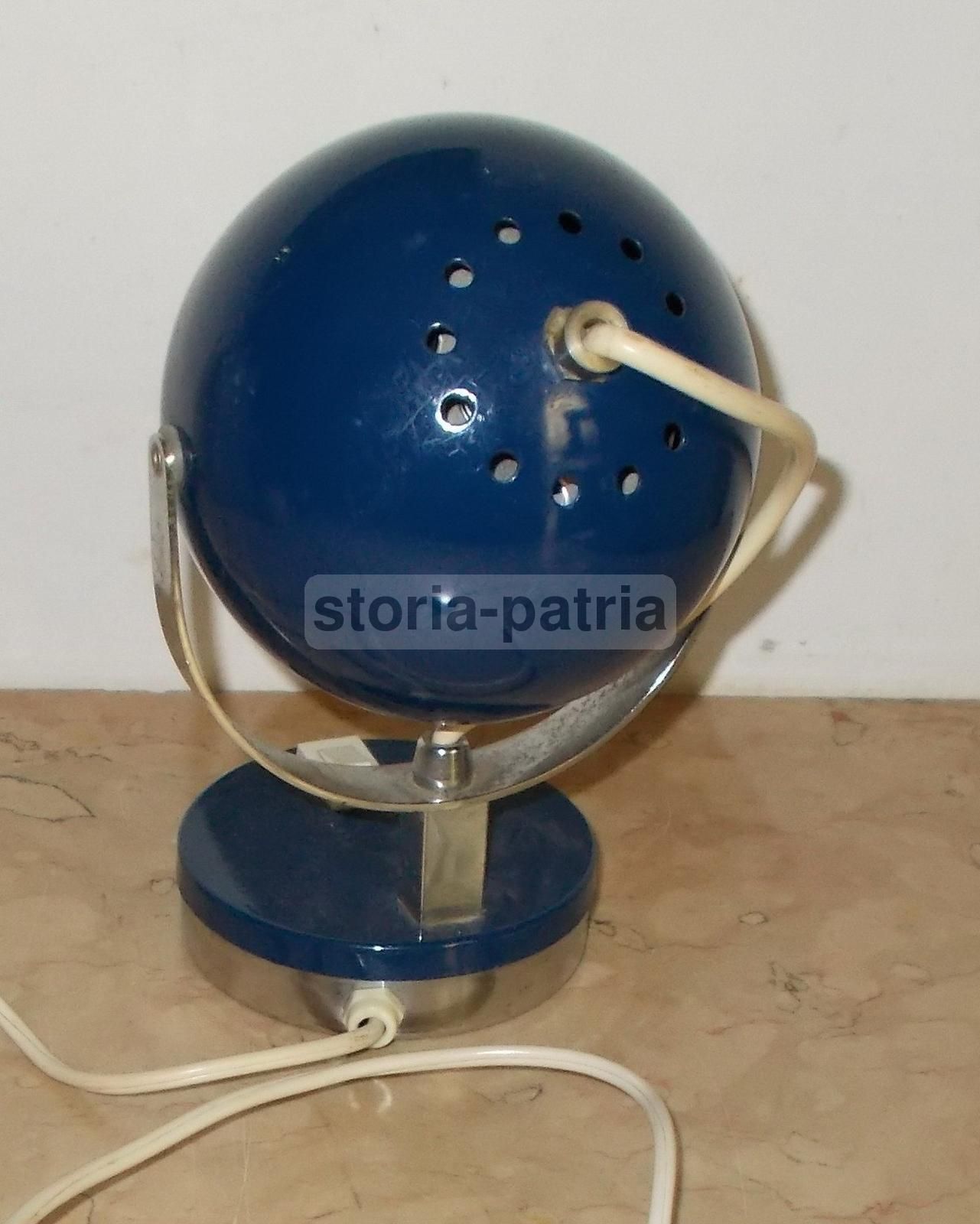 Lampada Da Tavolo Vintage Anni 60 70, Blu E Cromata, Design Italiano